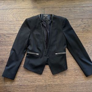 Express faux leather trim blazer